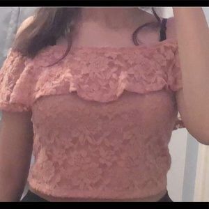 floral pink lace off the shoulder top